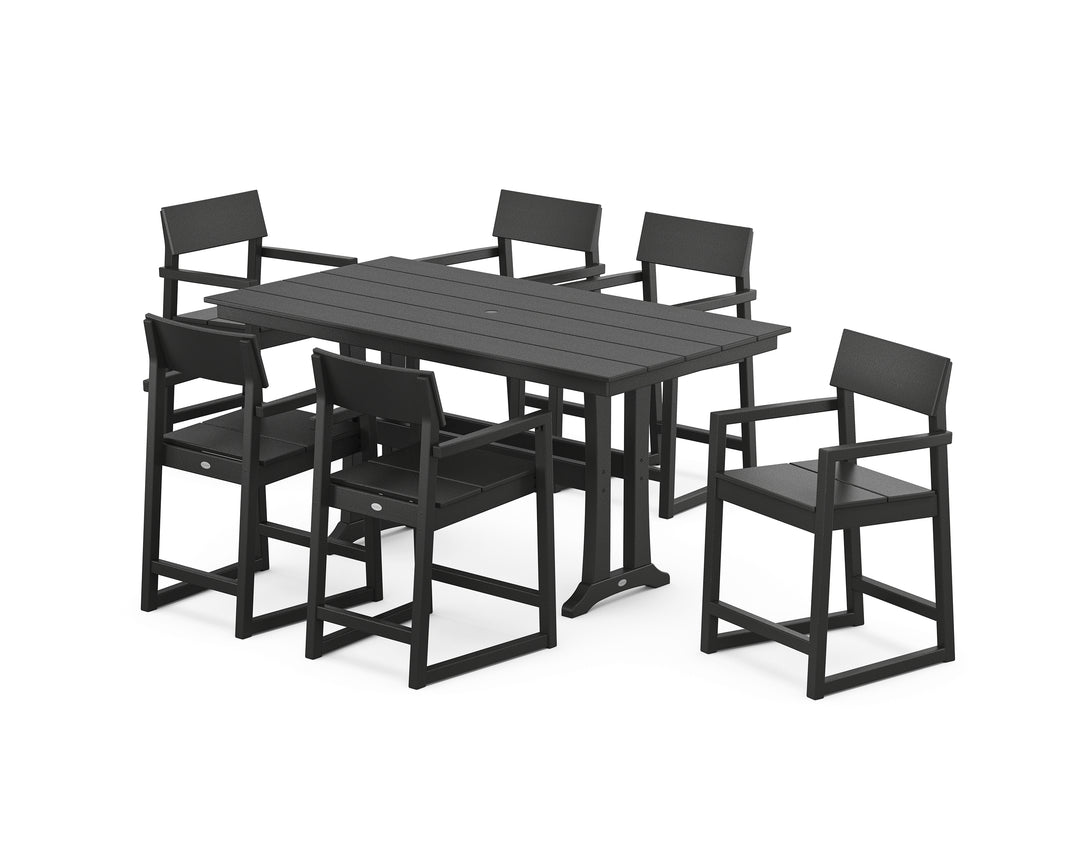 POLYWOOD® EDGE Arm Chair 7-Piece Farmhouse Counter Set with Trestle Legs