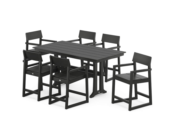 POLYWOOD® EDGE Arm Chair 7-Piece Farmhouse Counter Set with Trestle Legs