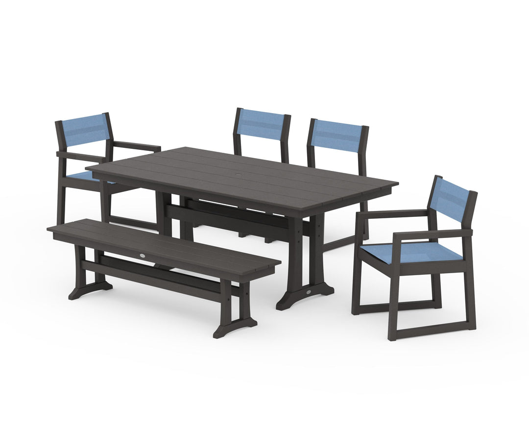 POLYWOOD® EDGE Sling 6-Piece Farmhouse Dining Set With Trestle Legs
