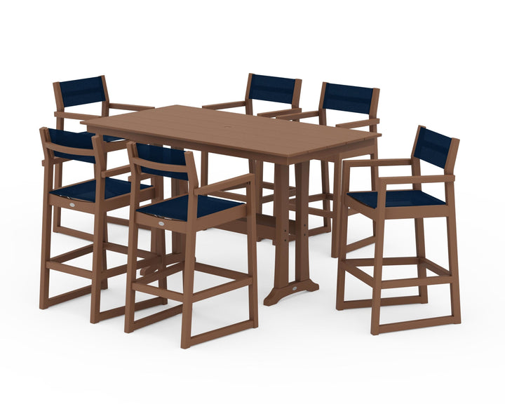 POLYWOOD® EDGE Sling Arm Chair 7-Piece Farmhouse Bar Set with Trestle Legs