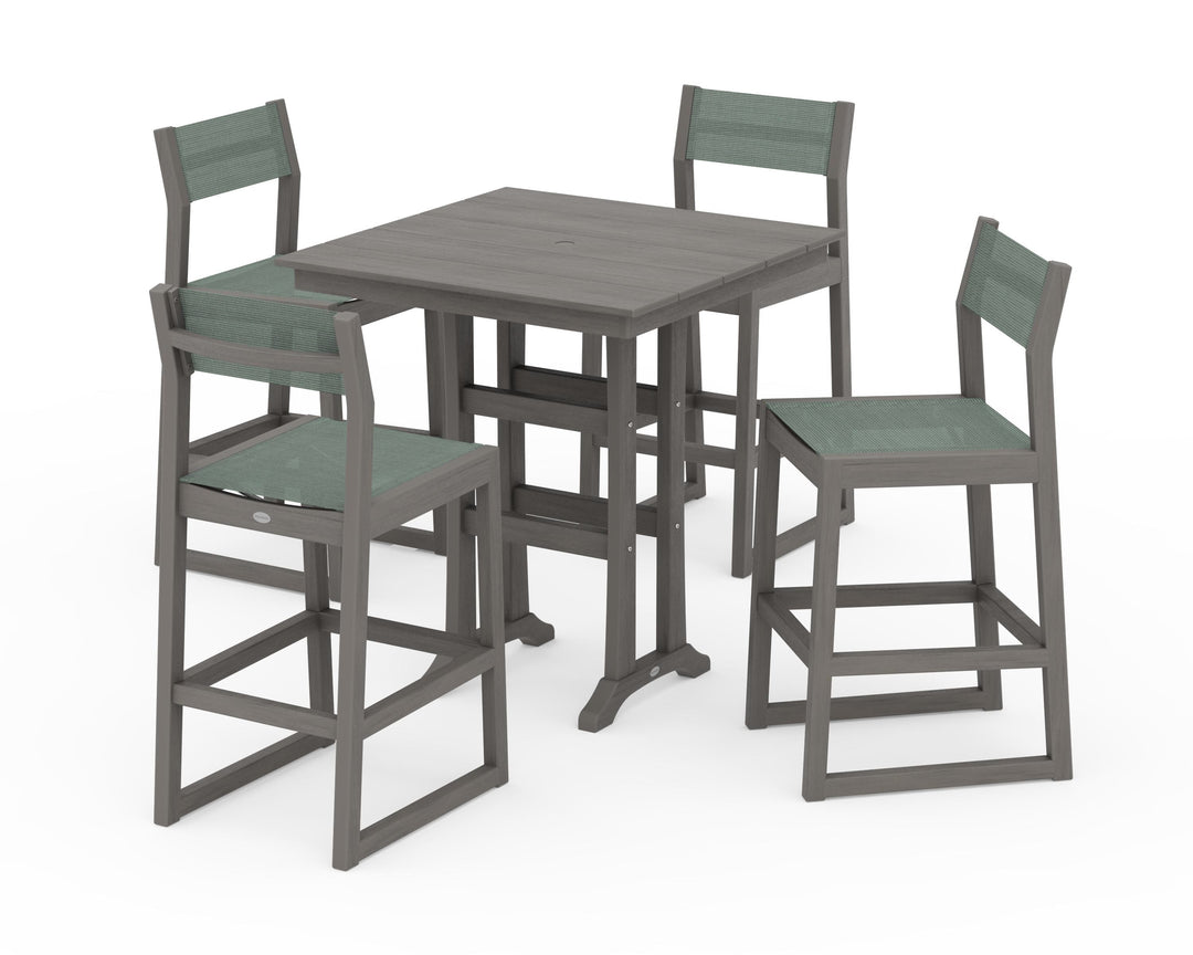 POLYWOOD® EDGE Sling Arm Chair 5-Piece Farmhouse Bar Set with Trestle Legs