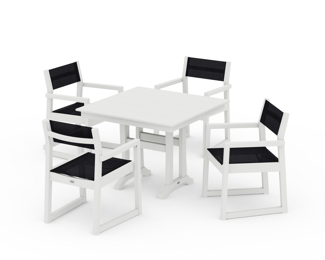 POLYWOOD® EDGE Sling 5-Piece Farmhouse Dining Set with Trestle Legs