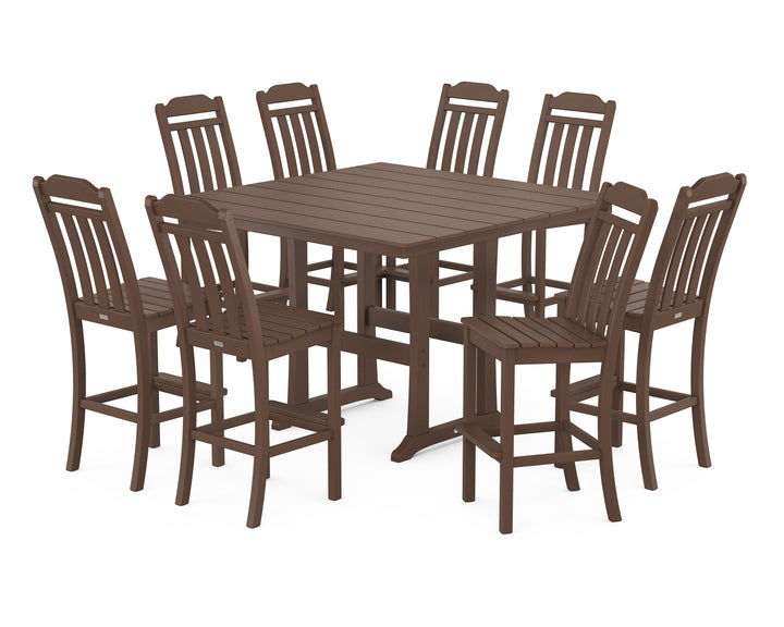 Country Living Cottage 9-Piece Square Farmhouse Side Chair Bar Set with Trestle Legs