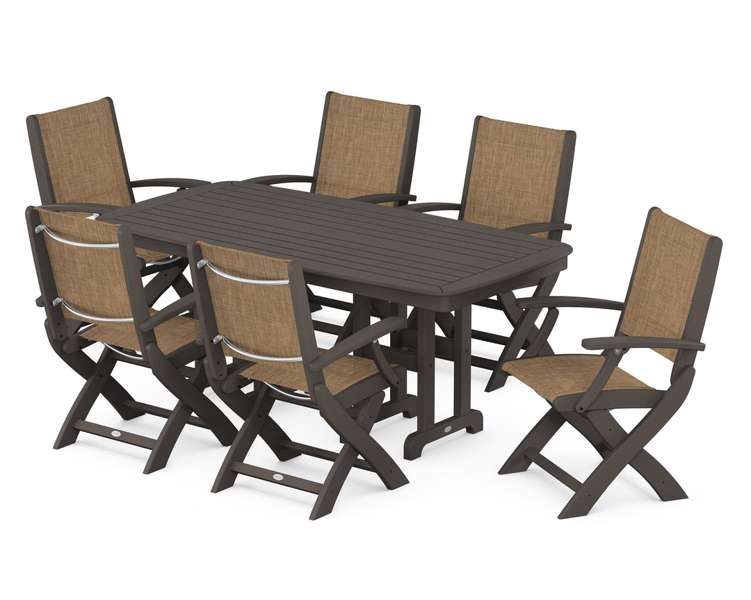 POLYWOOD® Coastal Folding Arm Chair 7-Piece Dining Set