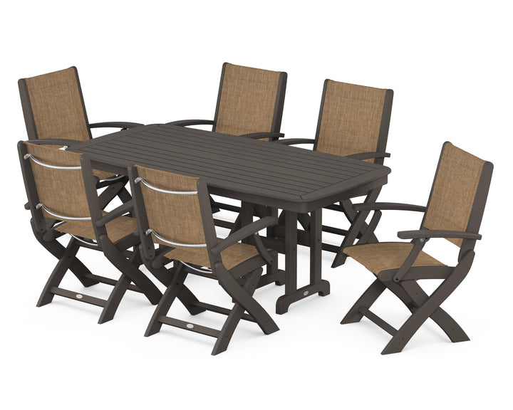 POLYWOOD® Coastal Folding Arm Chair 7-Piece Dining Set