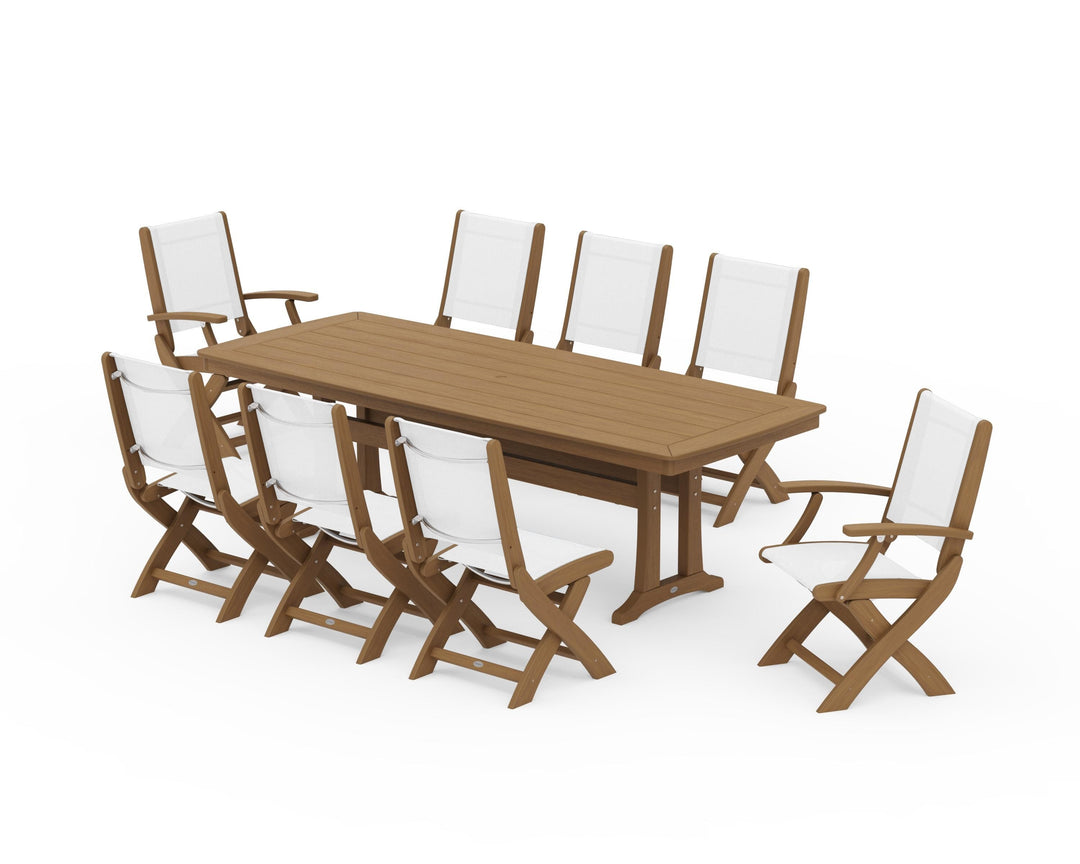 POLYWOOD® Coastal Folding 9-Piece Dining Set with Trestle Legs
