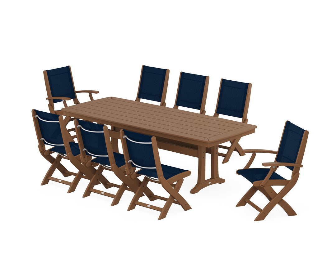POLYWOOD® Coastal Folding 9-Piece Dining Set with Trestle Legs