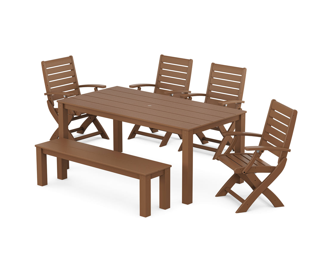 POLYWOOD® Signature Folding Chair 6-Piece Parsons Dining Set with Bench