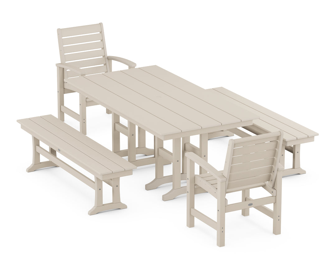 POLYWOOD® Signature 5-Piece Farmhouse Dining Set with Benches