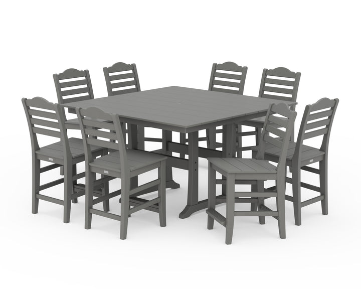 Draper James™ by  POLYWOOD® Savannah Side Chair 9-Piece Square Farmhouse Counter Set with Trestle Legs