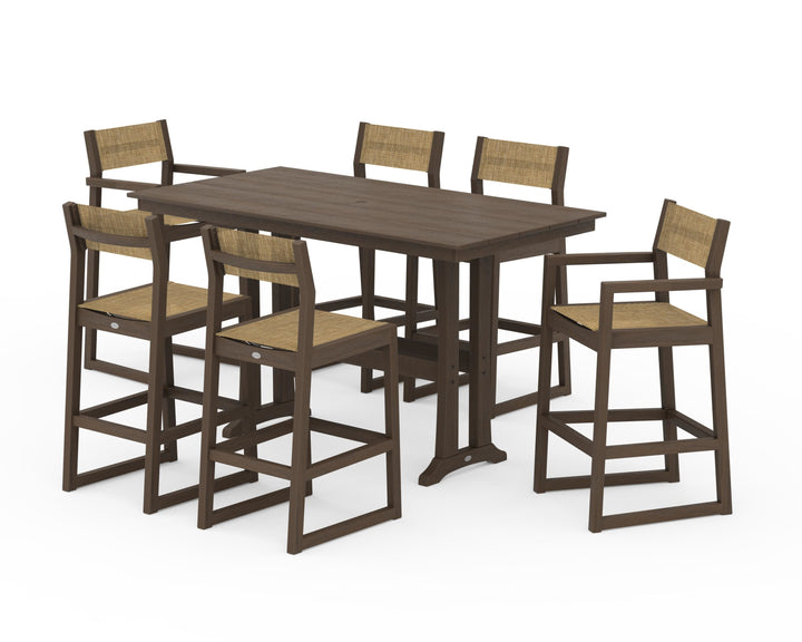 POLYWOOD® EDGE Sling 7-Piece Farmhouse Bar Set with Trestle Legs