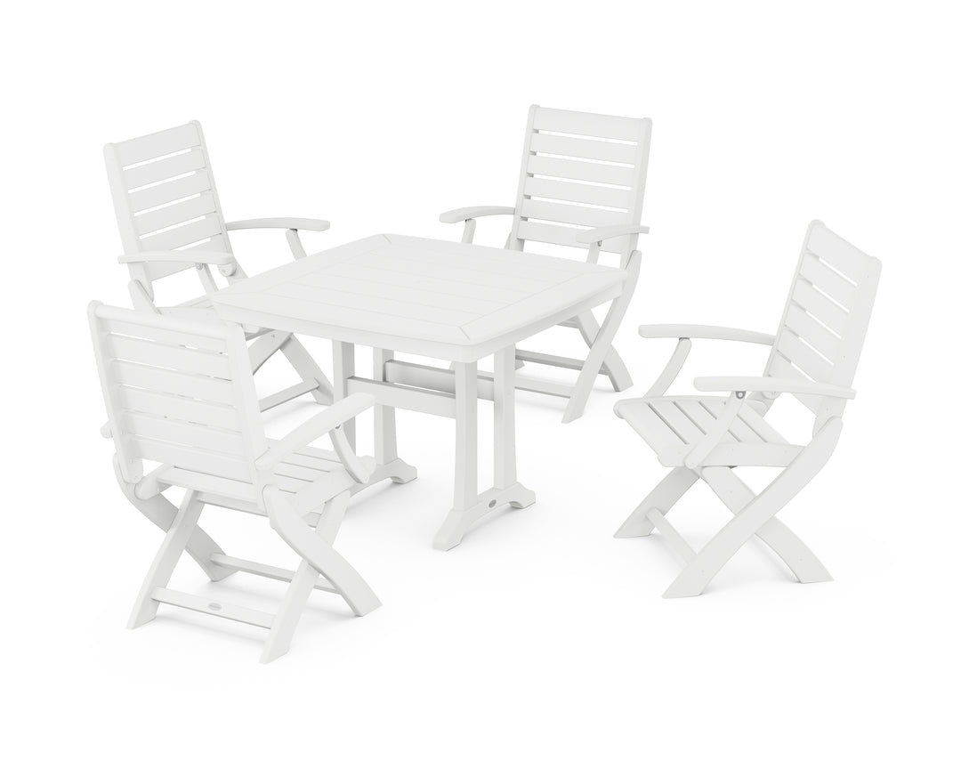 POLYWOOD® Signature Folding Chair 5-Piece Dining Set with Trestle Legs