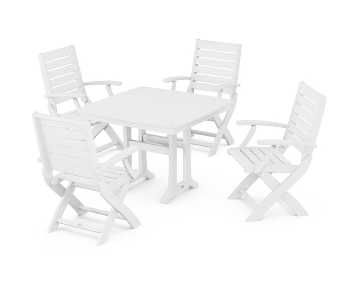 POLYWOOD® Signature Folding Chair 5-Piece Dining Set with Trestle Legs