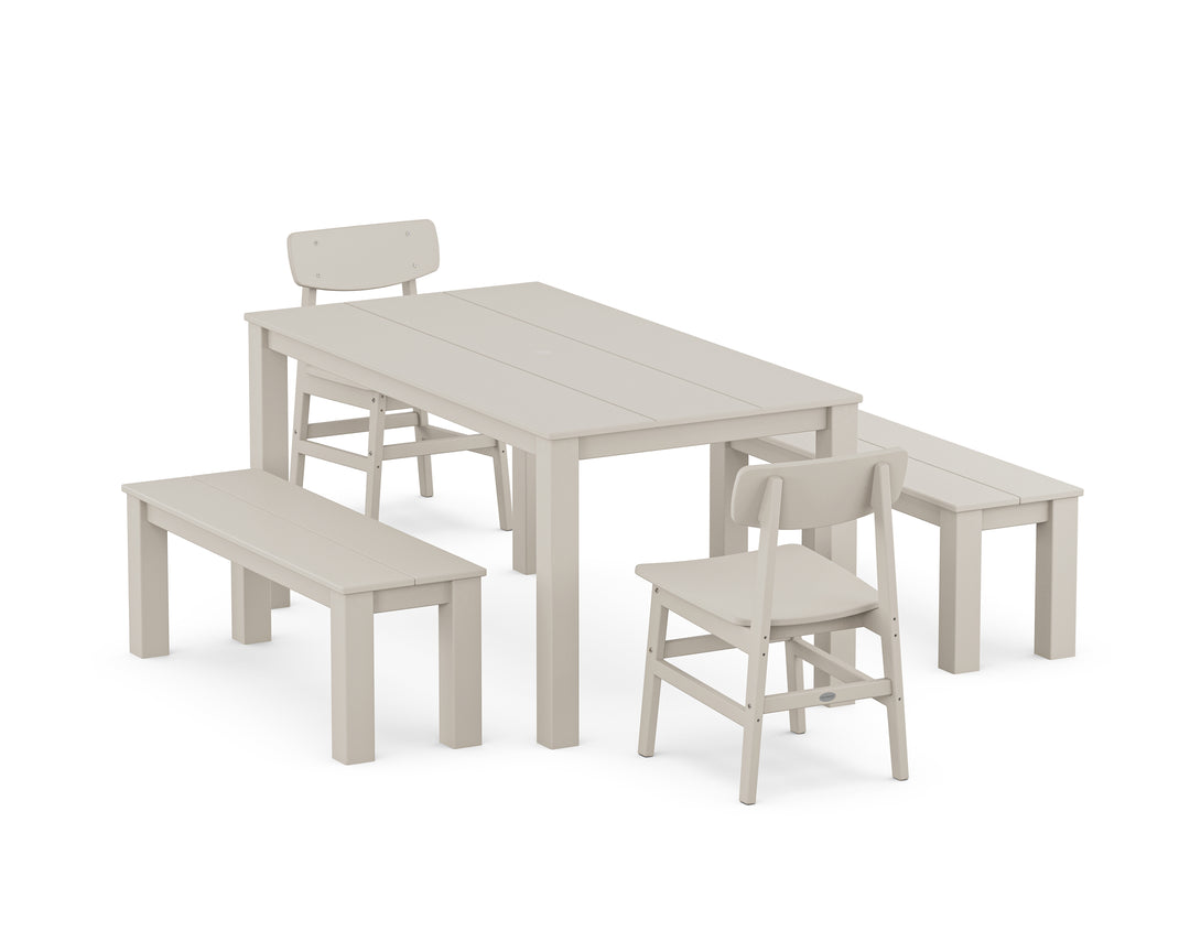 POLYWOOD® Modern Studio Urban Chair 5-Piece Parsons Dining Set with Benches