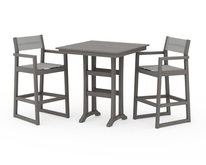 POLYWOOD® EDGE Sling Arm Chair 3-Piece Farmhouse Bar Set with Trestle Legs