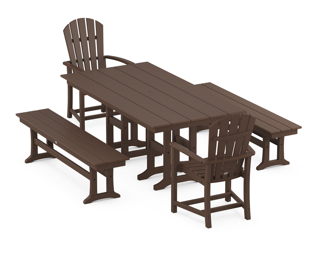 POLYWOOD® Palm Coast 5-Piece Farmhouse Dining Set with Benches
