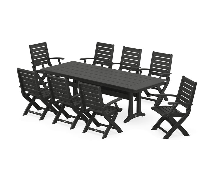POLYWOOD® Signature Folding 9-Piece Farmhouse Trestle Dining Set with Trestle Legs