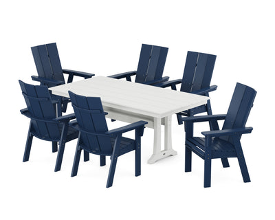 Modern Curveback Adirondack 7-Piece Farmhouse Dining Set with Trestle Legs