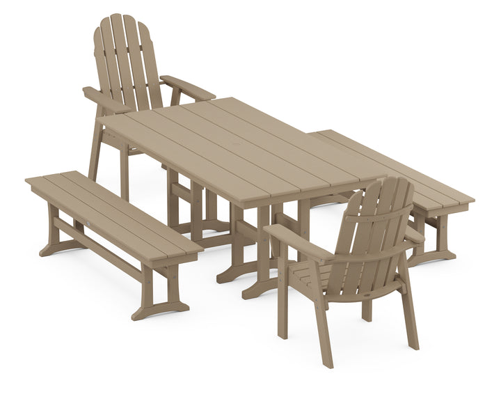 POLYWOOD® Vineyard Curveback Adirondack 5-Piece Farmhouse Dining Set with Benches