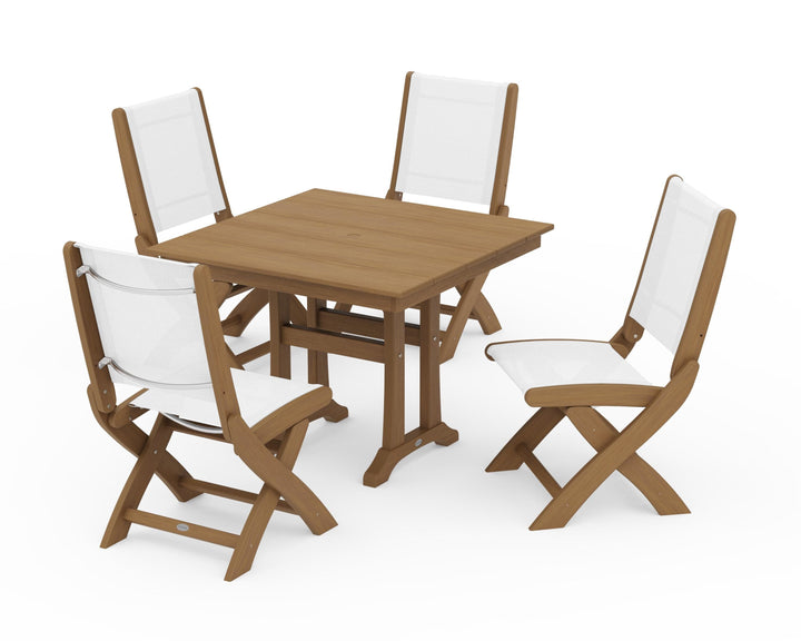 POLYWOOD® Coastal Folding Side Chair 5-Piece Farmhouse Dining Set With Trestle Legs