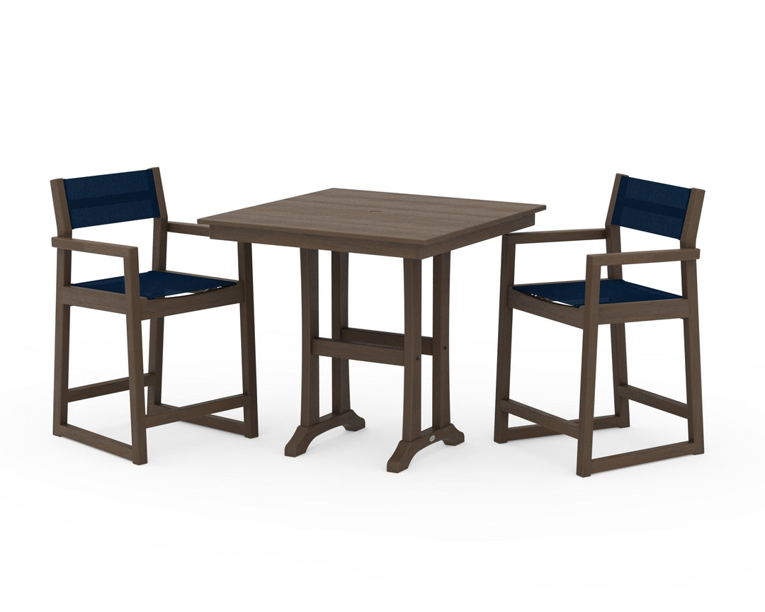 POLYWOOD® EDGE Sling Arm Chair 3-Piece Farmhouse Counter Set with Trestle Legs