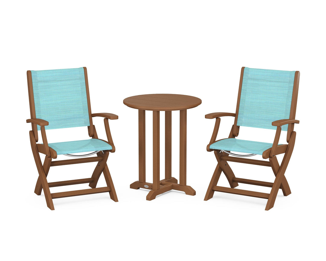 POLYWOOD® Coastal Folding 3-Piece Round Bistro Dining Set