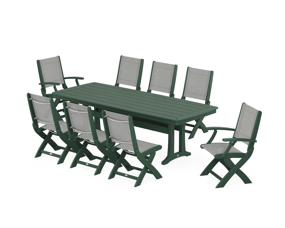POLYWOOD® Coastal Folding 9-Piece Dining Set with Trestle Legs