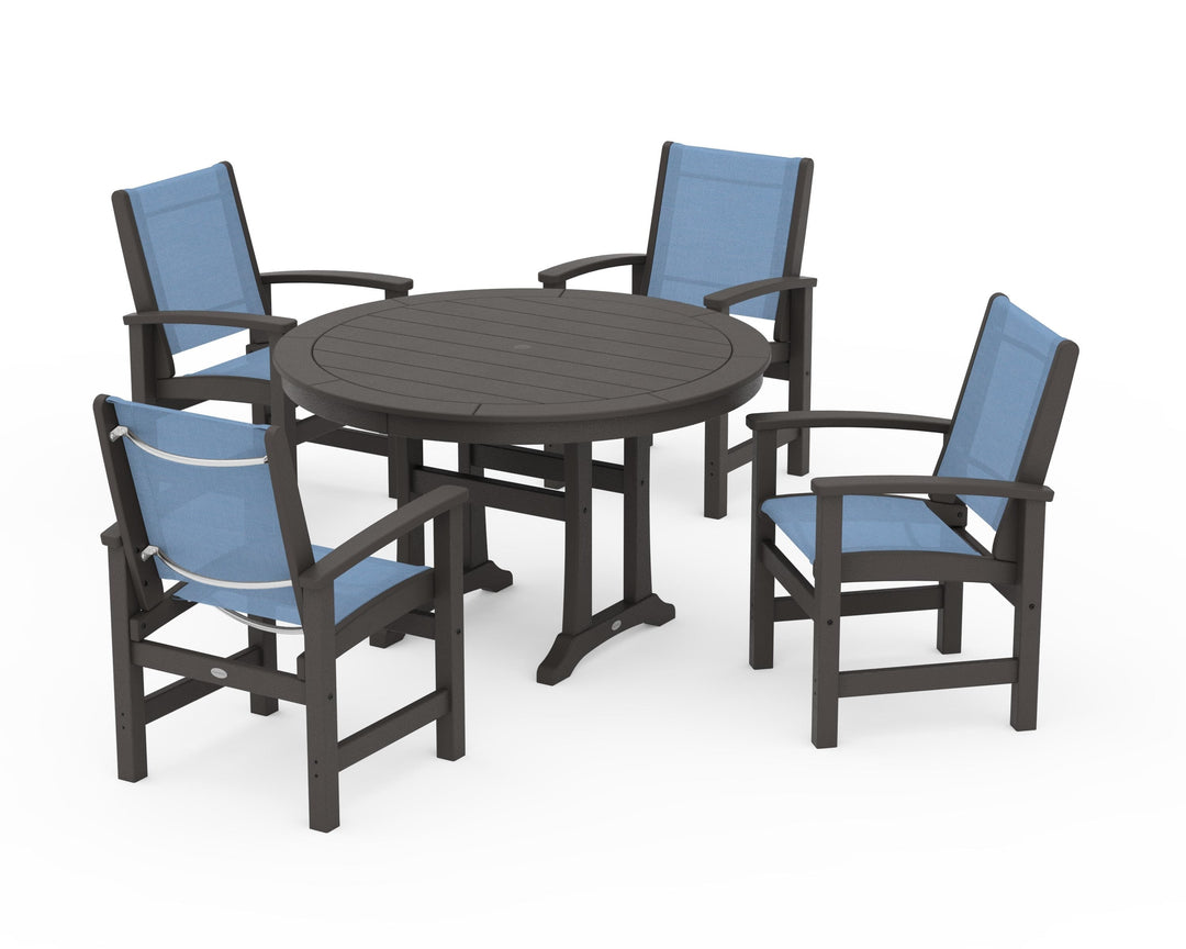 POLYWOOD® Coastal 5-Piece Round Dining Set with Trestle Legs