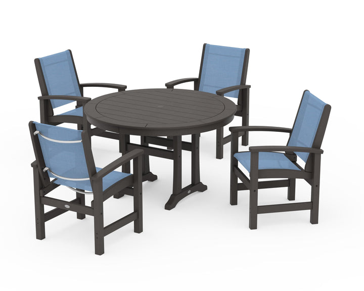 POLYWOOD® Coastal 5-Piece Round Dining Set with Trestle Legs