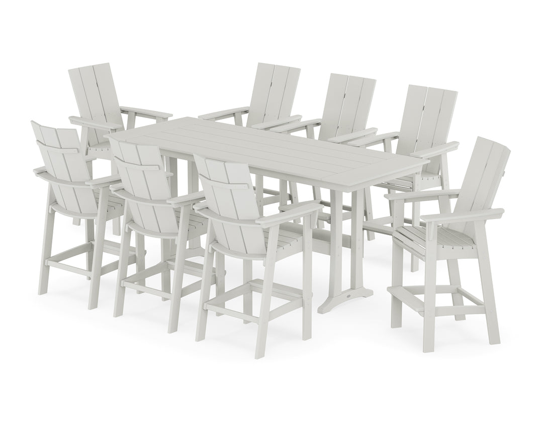 POLYWOOD® Modern Curveback Adirondack 9-Piece Farmhouse Bar Set with Trestle Legs