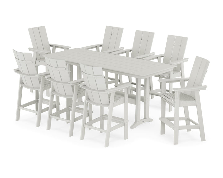 POLYWOOD® Modern Curveback Adirondack 9-Piece Farmhouse Bar Set with Trestle Legs