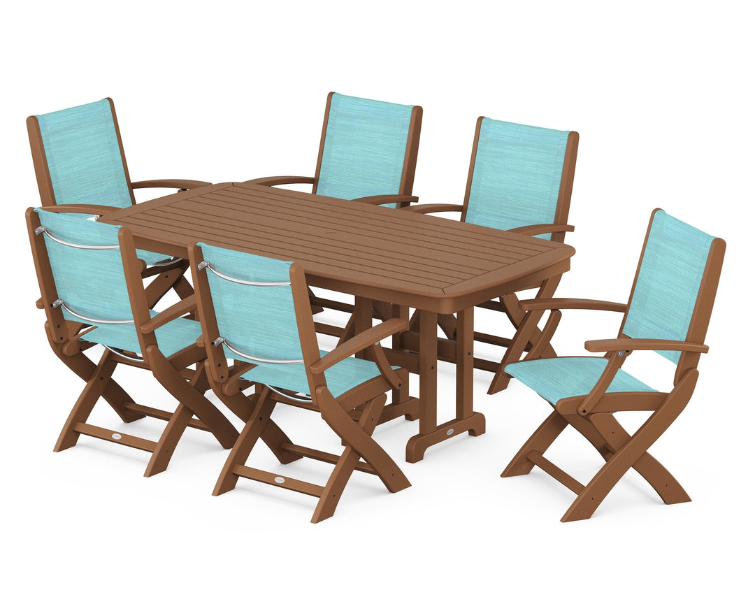 POLYWOOD® Coastal Folding Arm Chair 7-Piece Dining Set