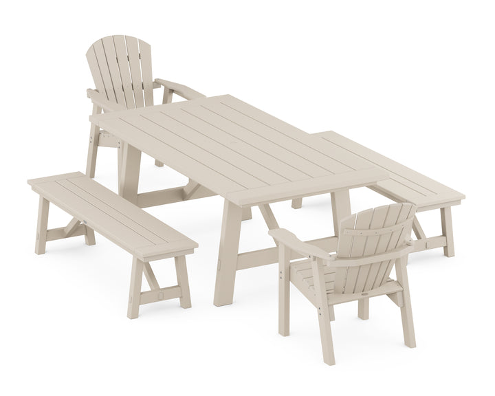 POLYWOOD® Seashell 5-Piece Rustic Farmhouse Dining Set With Benches