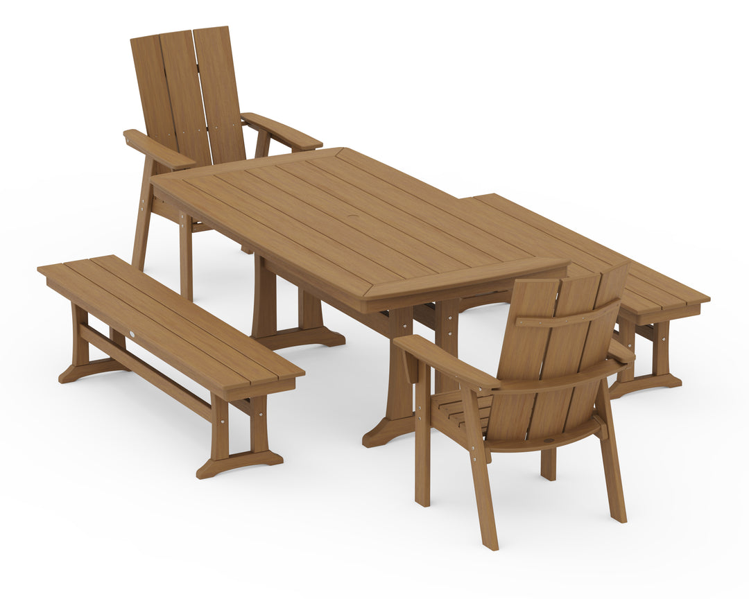 POLYWOOD® Modern Adirondack 5-Piece Dining Set with Nautical Dining Table with  Trestle Legs
