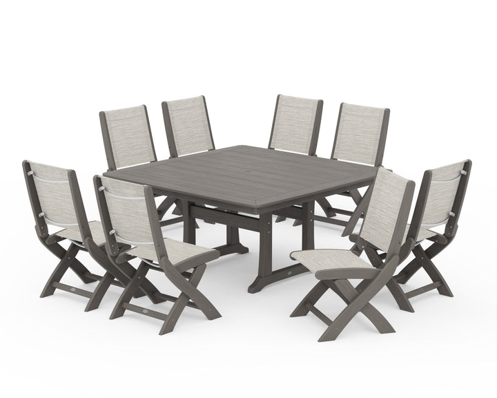 POLYWOOD® Coastal Folding Side Chair 9-Piece Dining Set with Trestle Legs