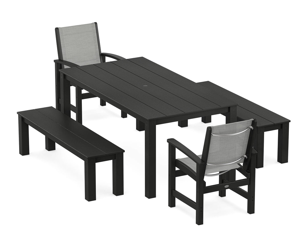 POLYWOOD® Coastal 5-Piece Parsons Dining Set with Benches