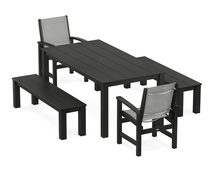 POLYWOOD® Coastal 5-Piece Parsons Dining Set with Benches