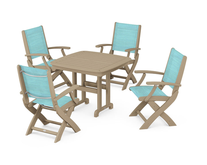 POLYWOOD® Coastal Folding Chair 5-Piece Dining Set