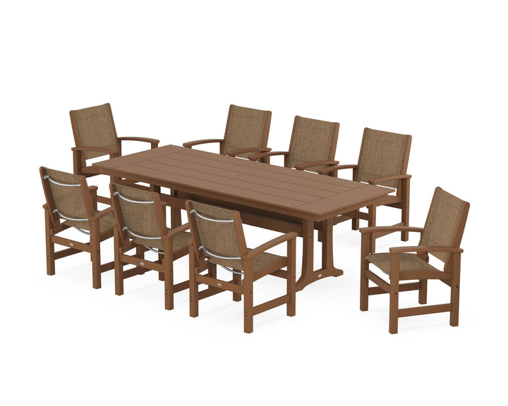 POLYWOOD® Coastal 9-Piece Farmhouse Dining Set with Trestle Legs