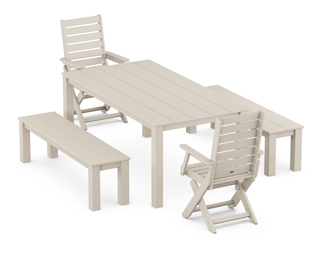 POLYWOOD® Captain Folding Chair 5-Piece Parsons Dining Set with Benches