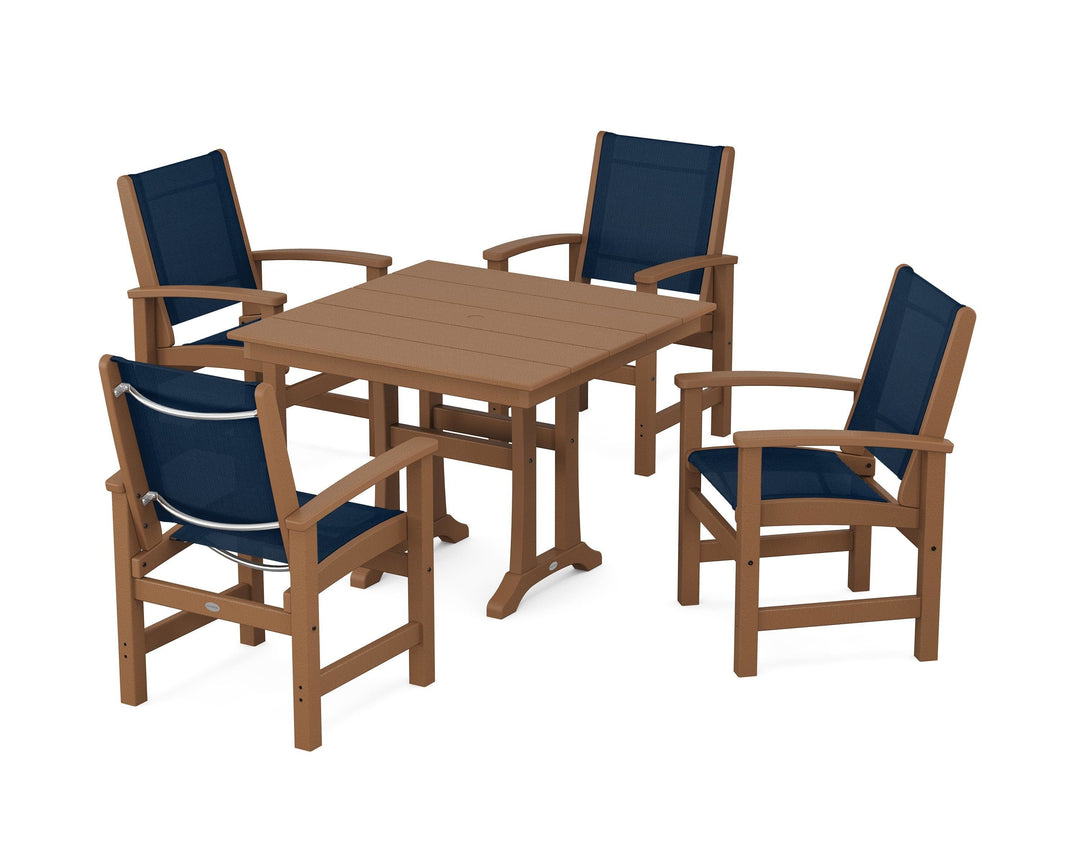 POLYWOOD® Coastal 5-Piece Farmhouse Dining Set With Trestle Legs