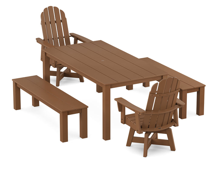 POLYWOOD® Vineyard Curveback Adirondack 5-Piece Parsons Swivel Dining Set with Benches