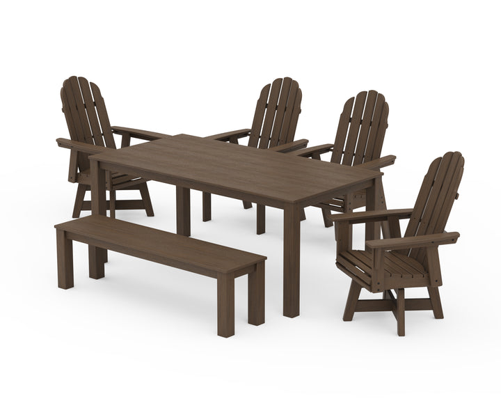POLYWOOD® Vineyard Curveback Adirondack 6-Piece Parsons Swivel Dining Set with Bench
