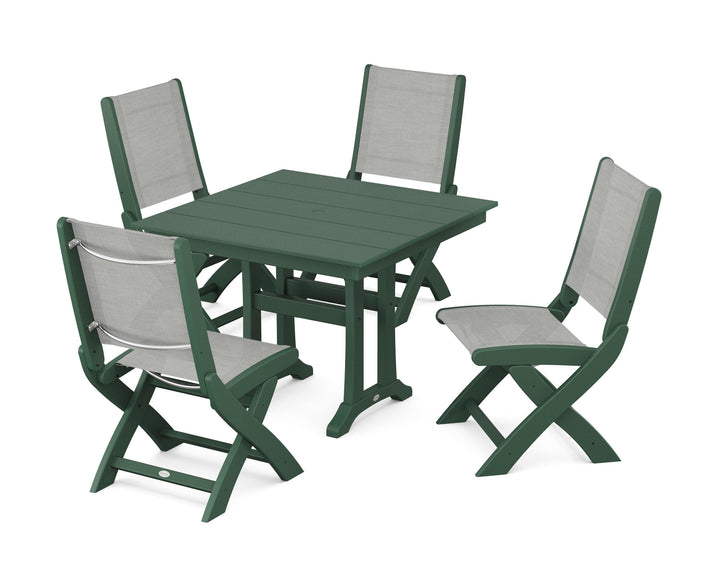 POLYWOOD® Coastal Folding Side Chair 5-Piece Farmhouse Dining Set With Trestle Legs