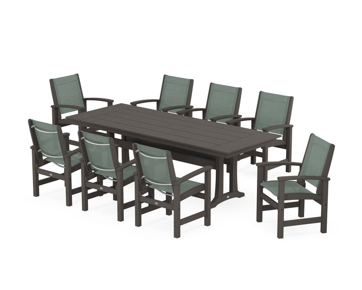 POLYWOOD® Coastal 9-Piece Farmhouse Dining Set with Trestle Legs
