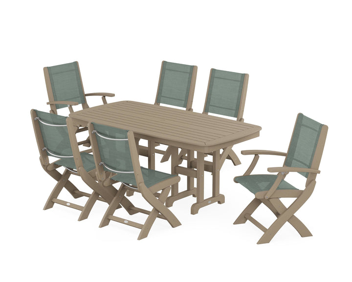 POLYWOOD® Coastal Folding Chair 7-Piece Dining Set
