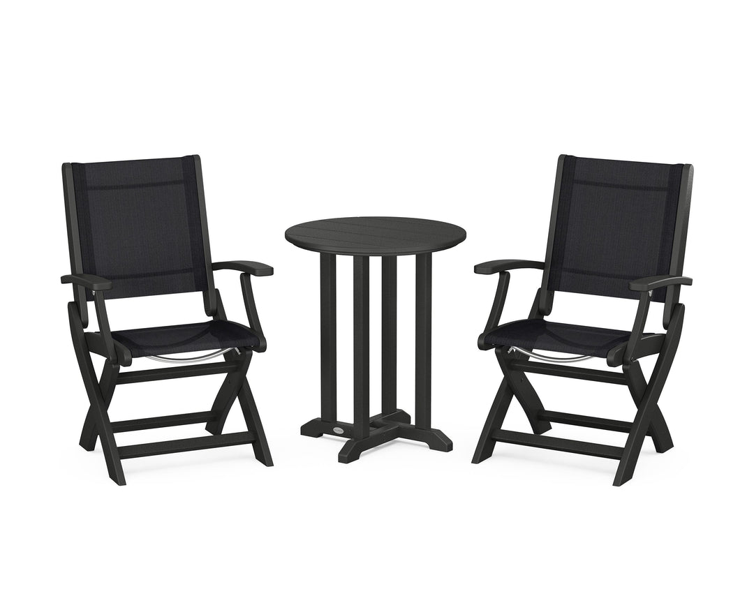 POLYWOOD® Coastal Folding 3-Piece Round Bistro Dining Set