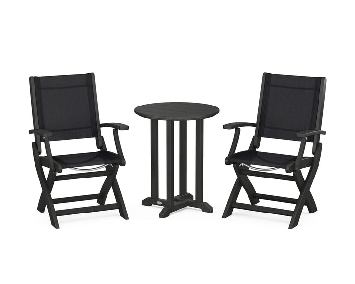 POLYWOOD® Coastal Folding 3-Piece Round Bistro Dining Set