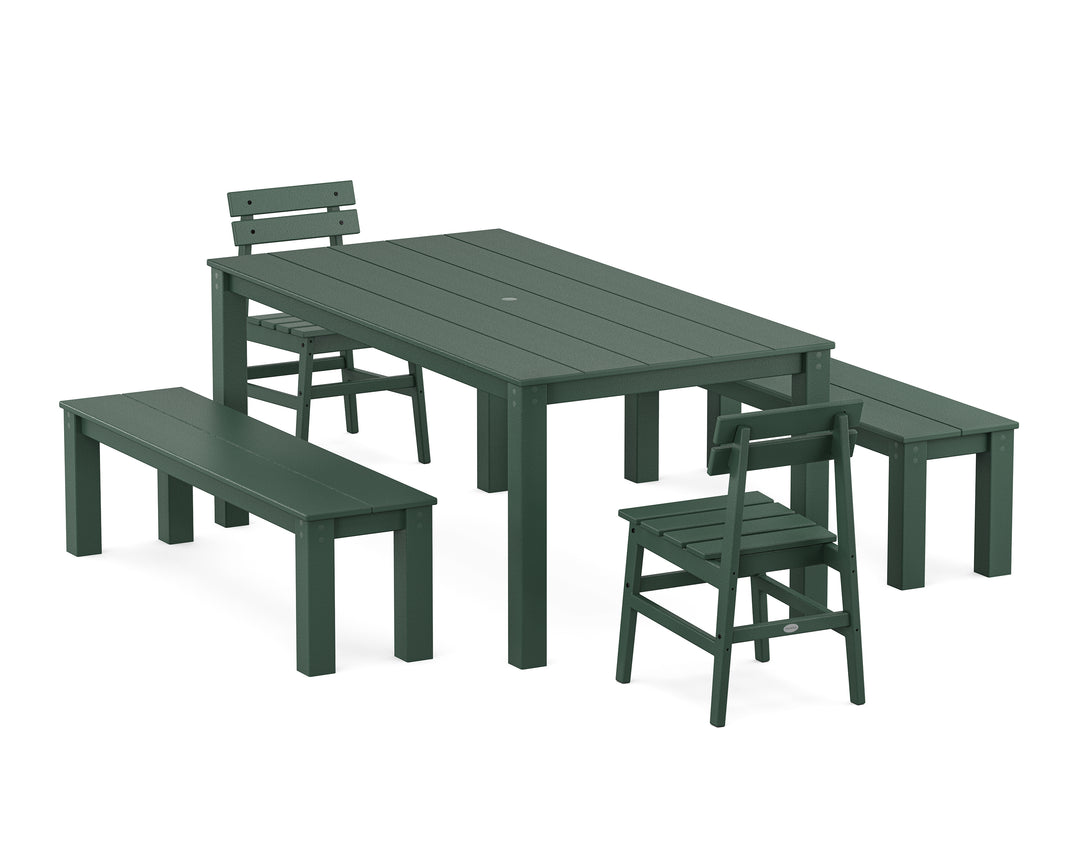POLYWOOD® Modern Studio Plaza Chair 5-Piece Parsons Dining Set with Benches