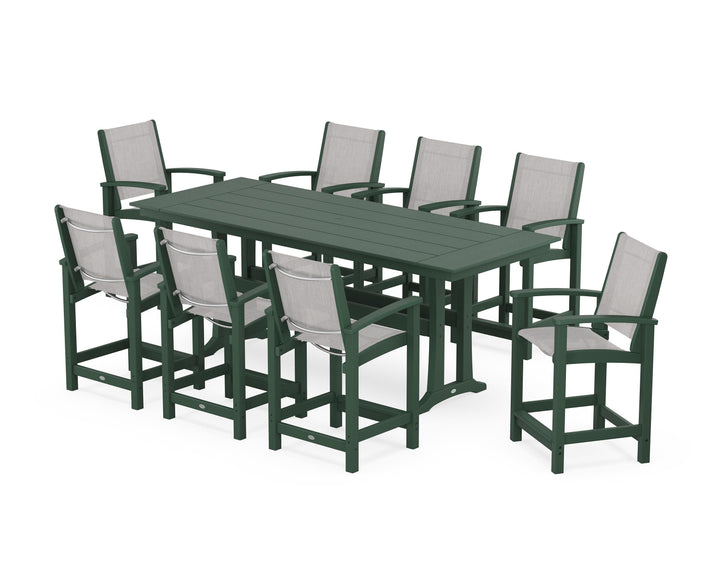 POLYWOOD® Coastal 9-Piece Farmhouse Counter Set with Trestle Legs